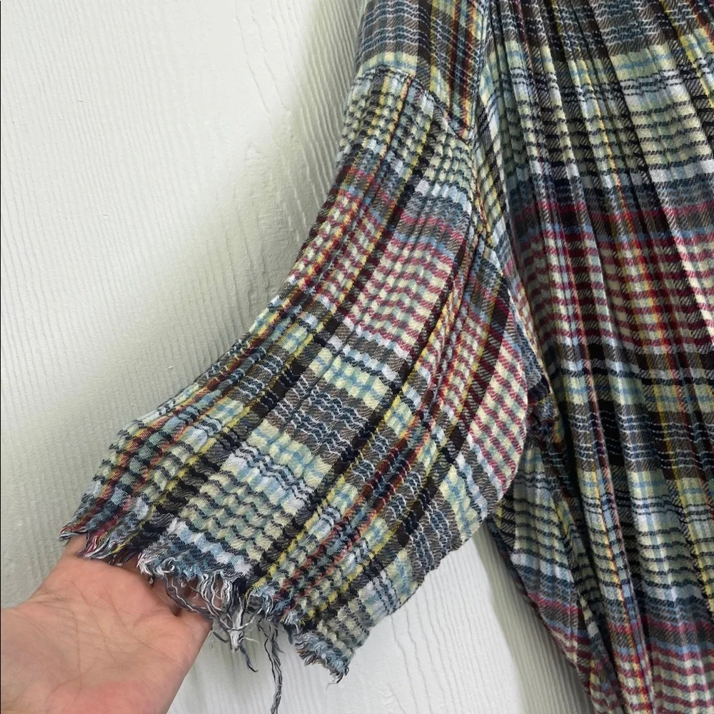 Free People - Boho Cottage Plaid Colorful Button Down Oversized Blouse Size Med - Picture 5 of 11